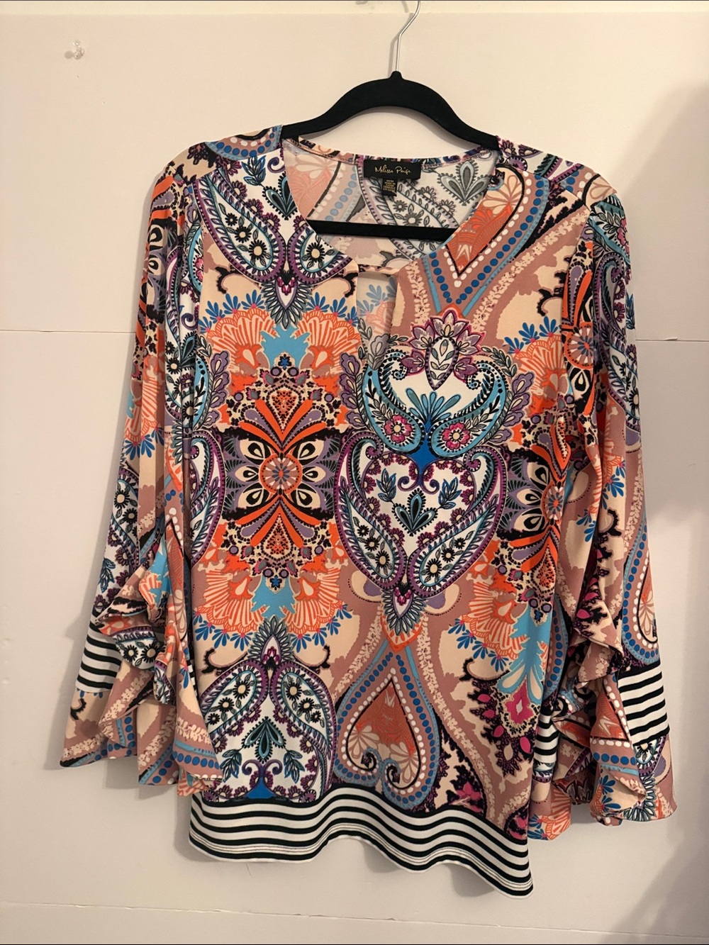 Melissa Paige striped Paisley blouse, beautiful colors size medium